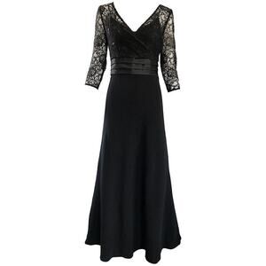 Badgley Mischka Vintage Black Lace Gown with Satin Waistband Size 6